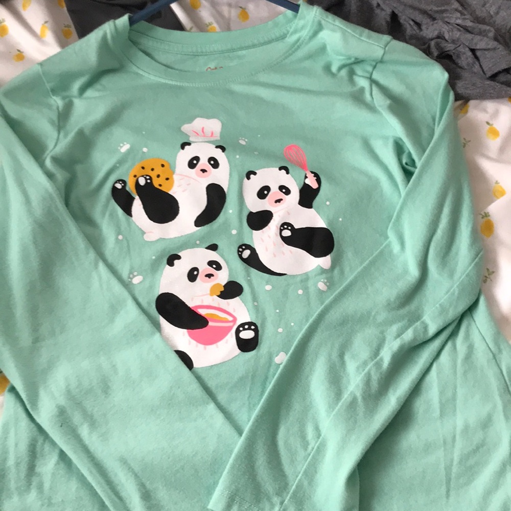 Teal longsleeve T-shirt with pandas on it